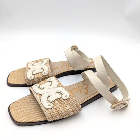 Sam Edelman Ilsie Logo Flat Sandals Women's Ivory/Natural Size US8M EU38.5 - Picture 1 of 10